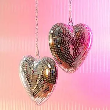 Valentines-Day Gift Heart Shaped Disco-Ball - 2 Pack Mirror Disco Balls for Valentines Day Gift Party Reflective Decor for Table, Desk, Room, Home, Bar, Hanging Disco Decor Retro Silver (6 inch)