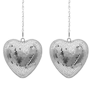 Valentines-Day Gift Heart Shaped Disco-Ball - 2 Pack Mirror Disco Balls for Valentines Day Gift Party Reflective Decor for Table, Desk, Room, Home, Bar, Hanging Disco Decor Retro Silver (6 inch)