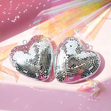 Valentines-Day Gift Heart Shaped Disco-Ball - 2 Pack Mirror Disco Balls for Valentines Day Gift Party Reflective Decor for Table, Desk, Room, Home, Bar, Hanging Disco Decor Retro Silver (6 inch)