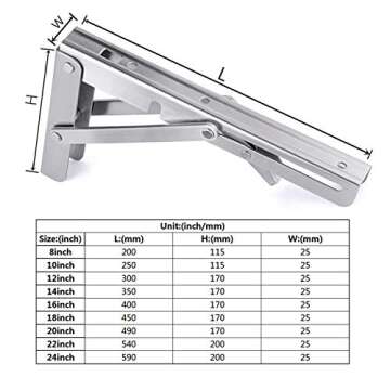 Toirxarn 8" Heavy Duty Folding Shelf Brackets - Stainless Steel Collapsible Bracket for Space Saving...