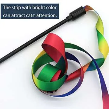 LASOCUHOO Interactive Cat Rainbow Wand Toys, Interactive Cat Teaser Wand String, Colorful Ribbon Cha...
