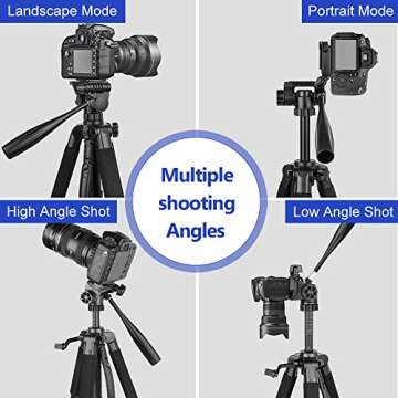 Aureday 74’’ Camera Tripod with Travel Bag,Cell Phone Tripod with Wireless Remote and Phone Holder, Compatible with DSLR Cameras,Cell Phones,Projector,Webcam,Spotting Scopes(Black)