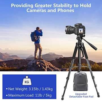 Aureday 74’’ Camera Tripod with Travel Bag,Cell Phone Tripod with Wireless Remote and Phone Holder, Compatible with DSLR Cameras,Cell Phones,Projector,Webcam,Spotting Scopes(Black)
