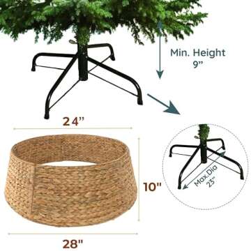 KOLWOVEN 28in Christmas Tree Collar Large to Small Christmas Tree, Woven Christmas Tree Ring Adjusta...