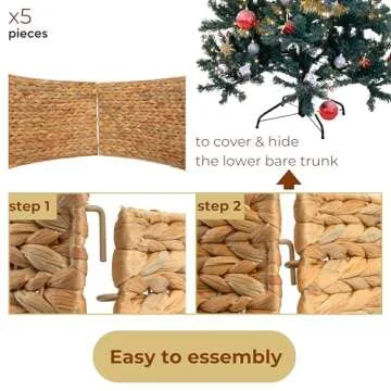 KOLWOVEN 28in Christmas Tree Collar Large to Small Christmas Tree, Woven Christmas Tree Ring Adjustable Skirt, Christmas Tree Skirt for Decoration, Base Protection from Pets (Water Hyacinth)