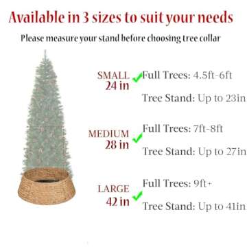 KOLWOVEN 28in Christmas Tree Collar Large to Small Christmas Tree, Woven Christmas Tree Ring Adjustable Skirt, Christmas Tree Skirt for Decoration, Base Protection from Pets (Water Hyacinth)