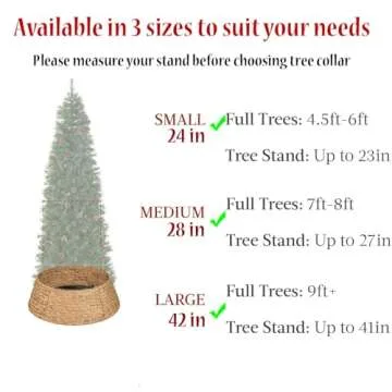 KOLWOVEN 28in Christmas Tree Collar Large to Small Christmas Tree, Woven Christmas Tree Ring Adjustable Skirt, Christmas Tree Skirt for Decoration, Base Protection from Pets (Water Hyacinth)