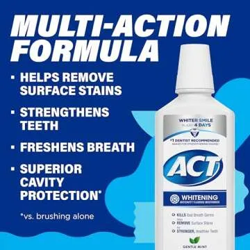 ACT Whitening + Anticavity Fluoride Mouthwash 16.9 fl. oz. With Zero Alcohol, Dye Free, Gentle Mint