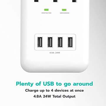 KMC 3-Outlet Surge Protector with 4 USB Ports
