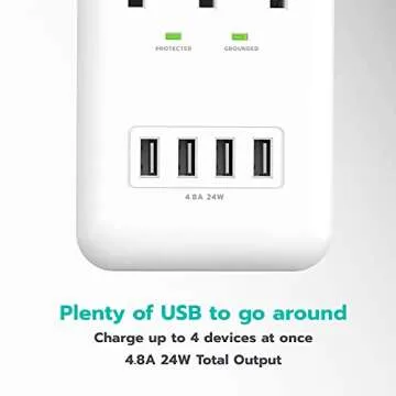 KMC 3-Outlet Surge Protector with 4 USB Ports