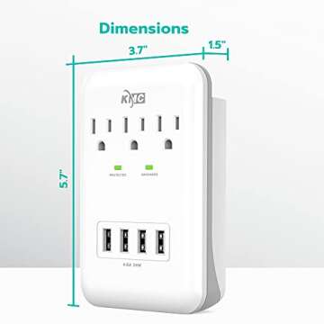 KMC 3-Outlet Surge Protector with 4 USB Ports