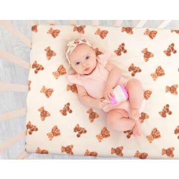 Fitted Baby Neutral Crib Sheets - Breathable Bear & Buffalo Plaid Set for Nursery