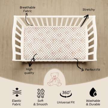 Fitted Baby Crib Sheets Bear & Buffalo Check Set for All