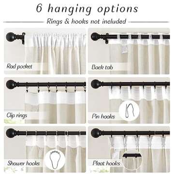 NICETOWN Natural Thick Linen Curtains 108 inches Long for Bedroom, Pinch Pleated/Rod Pocket/Back Tab Privacy Added Window Treatments with Light Filtering for Living Room, W52 x L108, 2 Panels