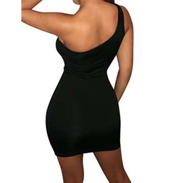 BORIFLORS Women's Casual Basic One Shoulder Tank Top Bodycon Mini Club Dress,Medium,Black