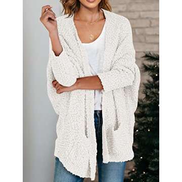 Saodimallsu Womens Chunky Popcorn Cardigan Oversized Open Front Boyfriend Batwing Long Sleeve Knit Sweaters White