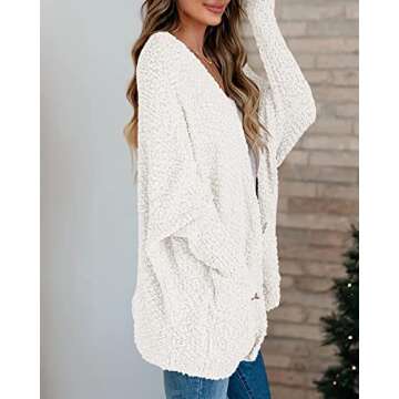 Saodimallsu Womens Chunky Popcorn Cardigan Oversized Open Front Boyfriend Batwing Long Sleeve Knit Sweaters White