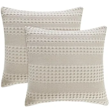 PHF 100% Cotton Waffle Weave Euro Sham Covers - 2 Pack for Stylish Home Decor
