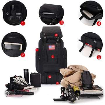 70l Hiking Backpack for Men Waterproof Military Camping Rucksack Travel Daypack