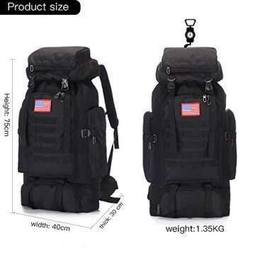 70l Hiking Backpack for Men Waterproof Military Camping Rucksack Travel Daypack