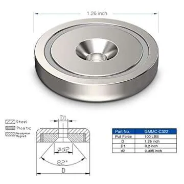 Neodymium Round Base Cup Magnets with Heavy Duty Countersunk Hole, 110 lbs Strong Rare Earth Magnets with Screws for Refrigerator, Office, DIY, Craft, 1.26 Inch x 0.2 inch, Pack of 10