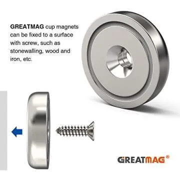 Neodymium Round Base Cup Magnets with Heavy Duty Countersunk Hole, 110 lbs Strong Rare Earth Magnets with Screws for Refrigerator, Office, DIY, Craft, 1.26 Inch x 0.2 inch, Pack of 10