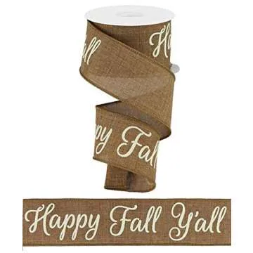 Craig Bachman 2.5" Happy Fall Yall Ribbon: Tan (10 Yards) for Crafting