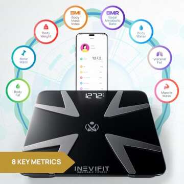 INEVIFIT SMART BODY FAT SCALE, Highly Accurate Bluetooth Digital Bathroom Body Composition Analyzer,...