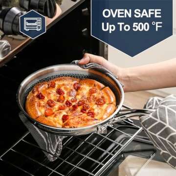 DELUXE Hybrid Nonstick Fry Pan Set 5-Piece, 8, 10 and 12-Inch Frying Pan Cookware Set with Glass Lids, Skillet with Stay-Cool Handles, Dishwasher&Oven Safe, PFOA Free Compatible with All Cooktops