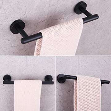 GERZWY Modern Matte Black 4-Piece Bathroom Hardware Set 12-Inch Towel Bar Toilet Paper Holder and 2X Towel Hook Wall Mounted SUS 304 Stainless Steel