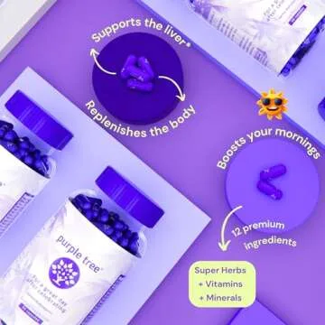 purple tree Post Celebration Wellness Vitamins | Liver Support, Body Replenisher, Rapid Hydration | Dihydromyricetin DHM, Milk Thistle, Electrolytes, Vitamin B, Willow Bark, Quercetin (60 Pills)