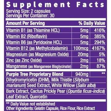 purple tree Post Celebration Wellness Vitamins | Liver Support, Body Replenisher, Rapid Hydration | Dihydromyricetin DHM, Milk Thistle, Electrolytes, Vitamin B, Willow Bark, Quercetin (60 Pills)