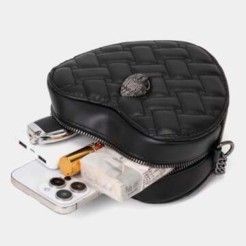 Rejolly Quilted Heart Shaped Purse for Women Crossbody Bag PU Leather Shoulder Bag Cute Diamond Clutch Purse with Chain Strap Black