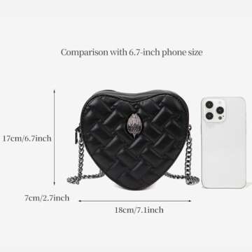 Rejolly Quilted Heart Shaped Purse for Women Crossbody Bag PU Leather Shoulder Bag Cute Diamond Clutch Purse with Chain Strap Black