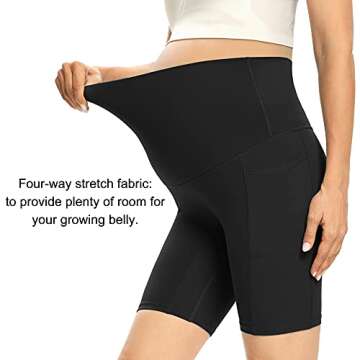 GLAMIX Women's Maternity Yoga Shorts 8" Stretch Over The Belly Workout Active Biker Pregnancy Short Pants