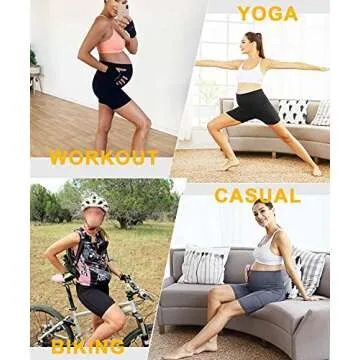 GLAMIX Women's Maternity Yoga Shorts 8" Stretch Over The Belly Workout Active Biker Pregnancy Short Pants