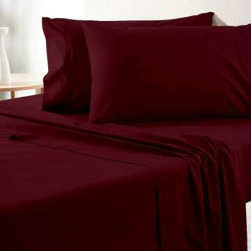 URBANHUT 700 Thread Count Luxury Queen Sheets Set - Smooth Soft Egyptian Cotton (Burgundy)