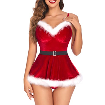 Avidlove Christmas Lingerie for Women Sexy Christmas Costume Red Santa Lingerie (Red, X-Large)
