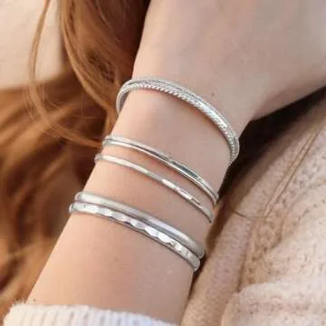 Delicate Handmade Thin Hammered Cuff Bracelet for Women