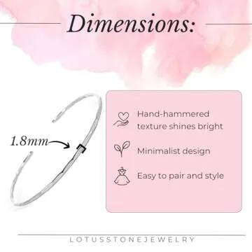 Delicate Handmade Thin Hammered Cuff Bracelet for Women