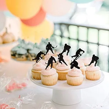 Hockey Cupcake Toppers Set for Kids Birthday Parties