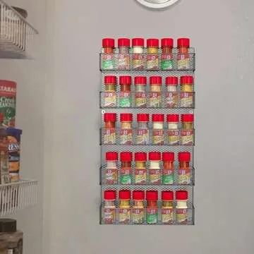 Spice Rack Organizer - Space-Saving Wall-Mount 5-Tier Wire Shelves for Pantry or Cabinets - Kitchen Organization and Storage by Home-Complete (Black)