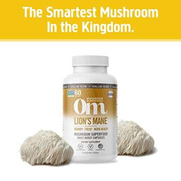 OM Mushroom Superfood Lion's Mane Mushroom Capsules Superfood Supplement, 180 Count, 60 Days, Fruit ...