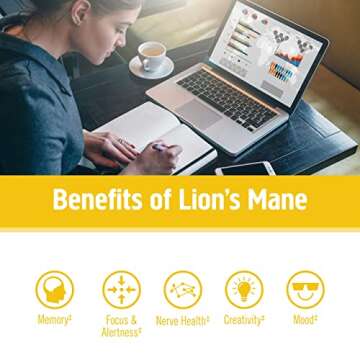 OM Mushroom Superfood Lion's Mane Mushroom Capsules Superfood Supplement, 180 Count, 60 Days, Fruit Body and Mycelium Nootropic for Memory Support, Focus, Clarity, Nerve Health, Creativity and Mood