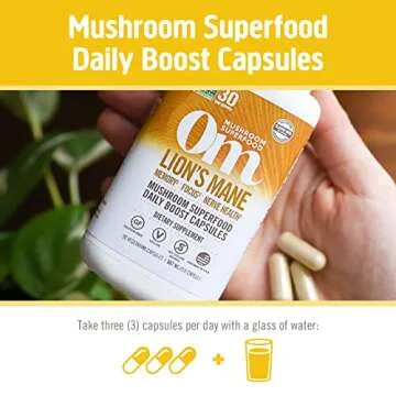 OM Mushroom Superfood Lion's Mane Mushroom Capsules Superfood Supplement, 180 Count, 60 Days, Fruit Body and Mycelium Nootropic for Memory Support, Focus, Clarity, Nerve Health, Creativity and Mood