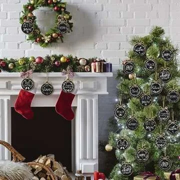 48 Pcs Wooden Christmas Hanging Ornaments Hemp Rope Tree Wood Ornaments Christmas Tree Decor Christmas Vintage Wood Slices Cutouts Xmas Tree Tags Decoration for Indoor Outdoor Winter Craft Home Office