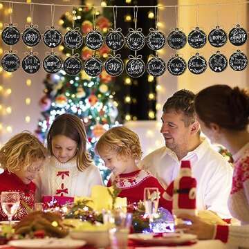 48 Pcs Wooden Christmas Hanging Ornaments Hemp Rope Tree Wood Ornaments Christmas Tree Decor Christmas Vintage Wood Slices Cutouts Xmas Tree Tags Decoration for Indoor Outdoor Winter Craft Home Office