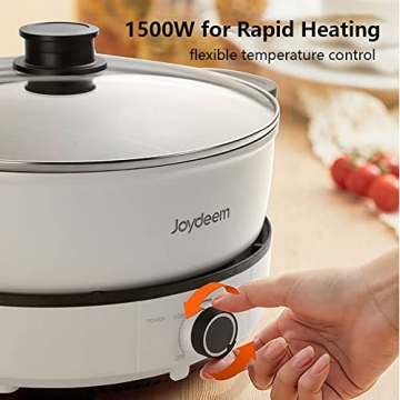 Joydeem Electric Multifunctional Hot Pot with Divider, Double Flavor Non-Stick Pot, Temperature Control, Large 5L Capacity for 6-8 People, 1500W, White