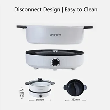 Joydeem Electric Multifunctional Hot Pot with Divider, Double Flavor Non-Stick Pot, Temperature Control, Large 5L Capacity for 6-8 People, 1500W, White