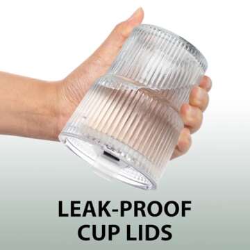 RÉΑLWÁY 13 OZ Glass Cups with Lids and Straws, Iced Coffee Cups with Lids, Clear Ribbed Glassware for Coffee Smoothie Cocktail Ice Tea, Glass Tumbler with Straw and Lid, Set of 4